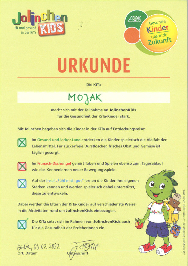 Jolinchen Urkunde 2022